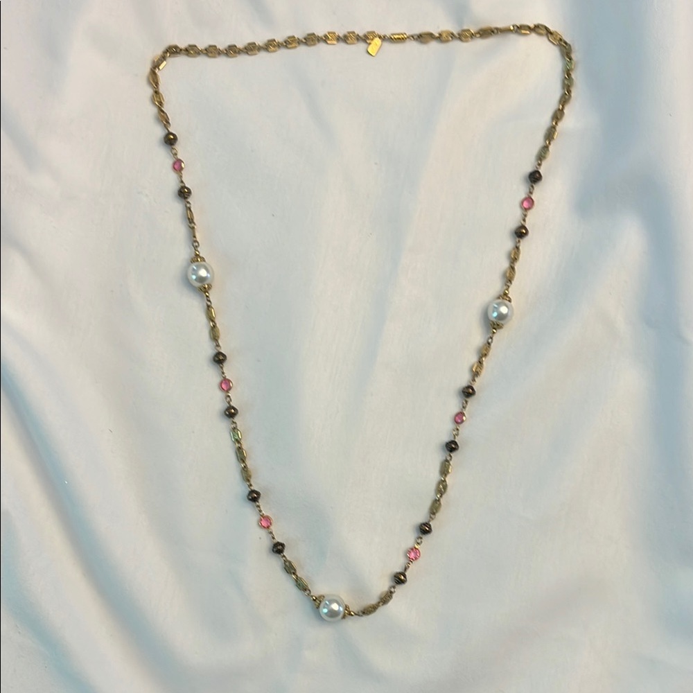 1928 Gold-Tone and Pink Necklace with Delicate Chain